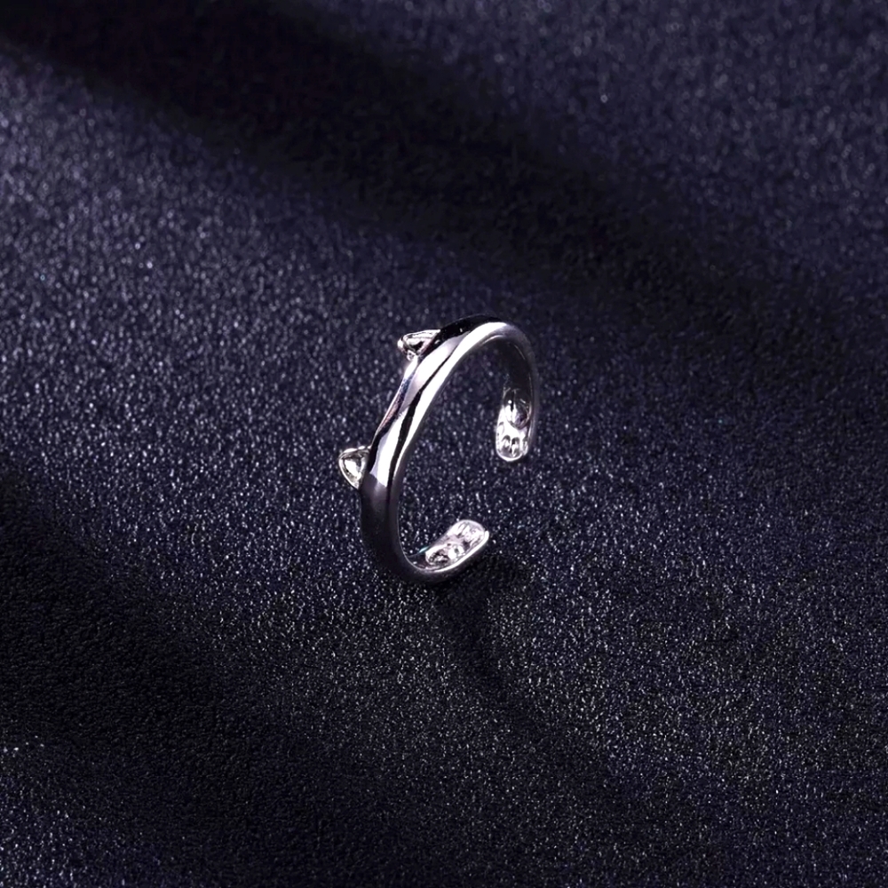 Silver Cat Kitty Ears & Paw Ring New! Adjustable - Picture 5 of 5